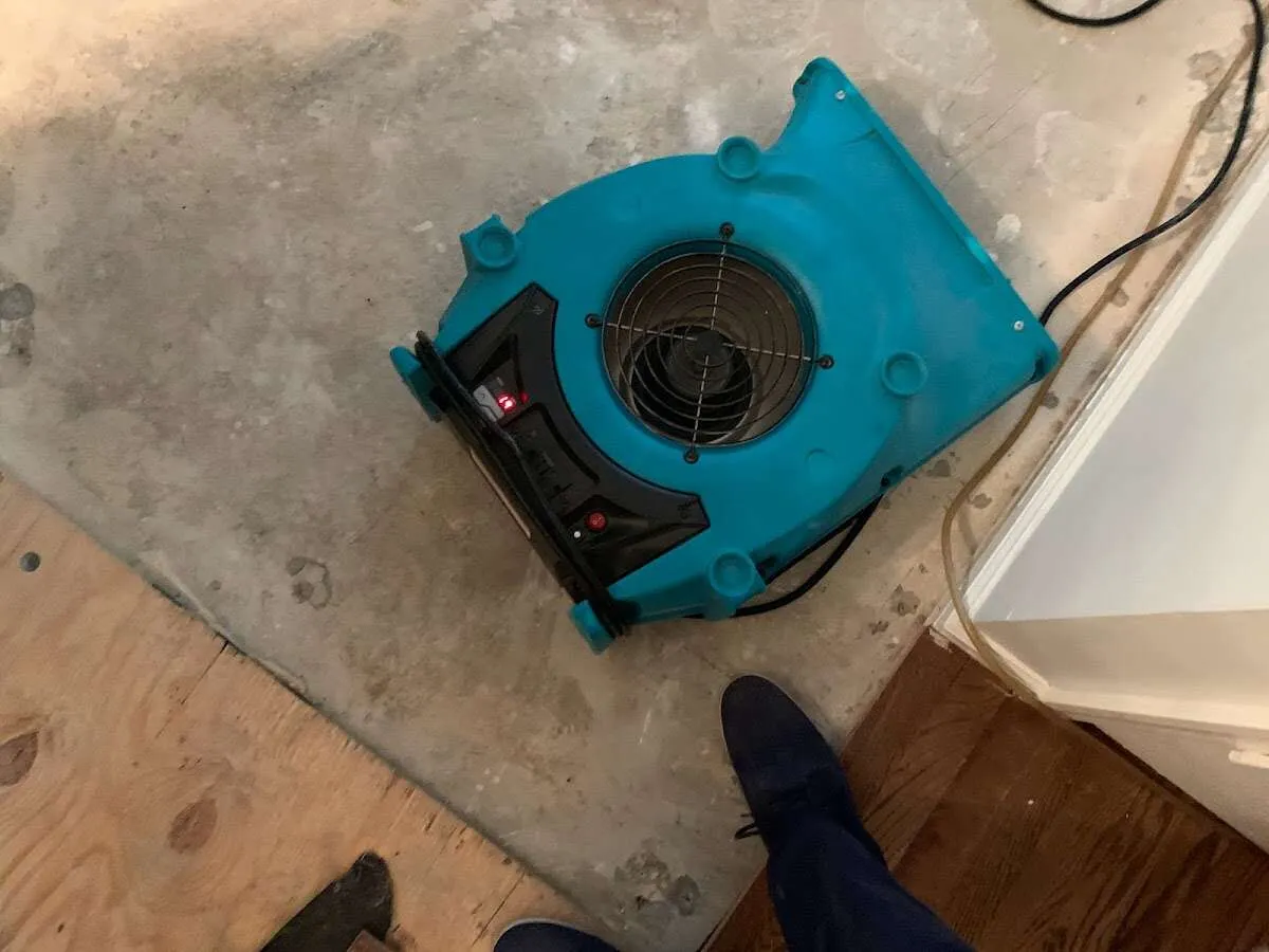 Air mover drying subfloor during Leak Detection & Repair in Winter Garden